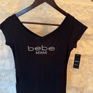 Bebe Black Short Sleeve Tee with Rhinestone Logo